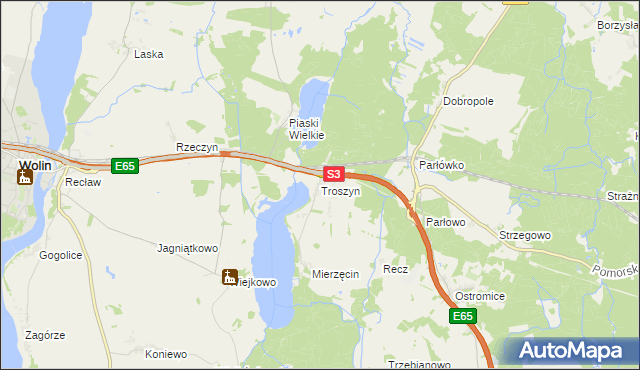 mapa Troszyn gmina Wolin, Troszyn gmina Wolin na mapie Targeo