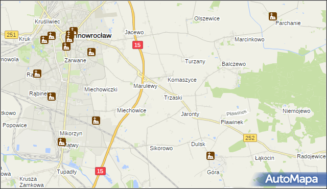 mapa Trzaski gmina Inowrocław, Trzaski gmina Inowrocław na mapie Targeo