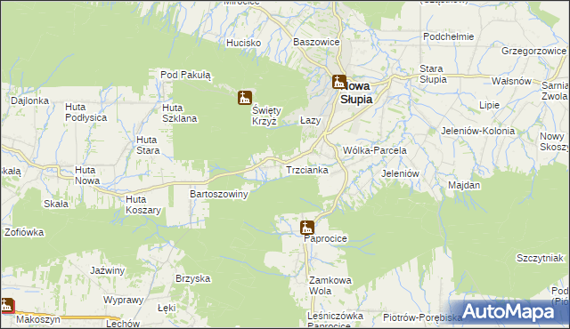 mapa Trzcianka gmina Nowa Słupia, Trzcianka gmina Nowa Słupia na mapie Targeo