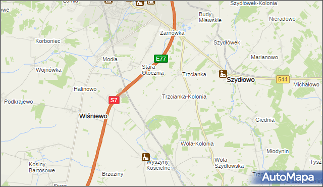 mapa Trzcianka-Kolonia gmina Szydłowo, Trzcianka-Kolonia gmina Szydłowo na mapie Targeo