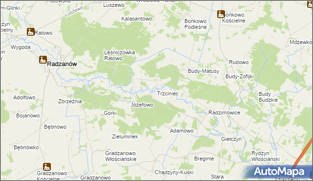 mapa Trzciniec gmina Radzanów, Trzciniec gmina Radzanów na mapie Targeo
