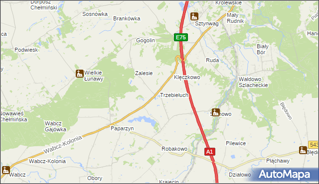 mapa Trzebiełuch, Trzebiełuch na mapie Targeo