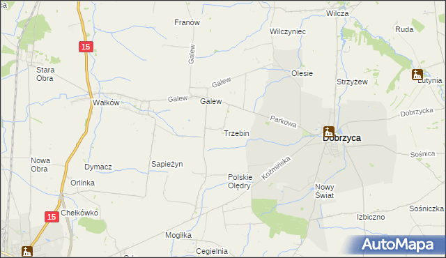 mapa Trzebin gmina Dobrzyca, Trzebin gmina Dobrzyca na mapie Targeo