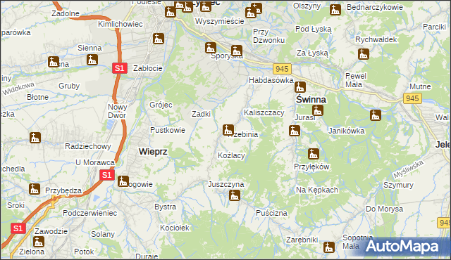 mapa Trzebinia gmina Świnna, Trzebinia gmina Świnna na mapie Targeo