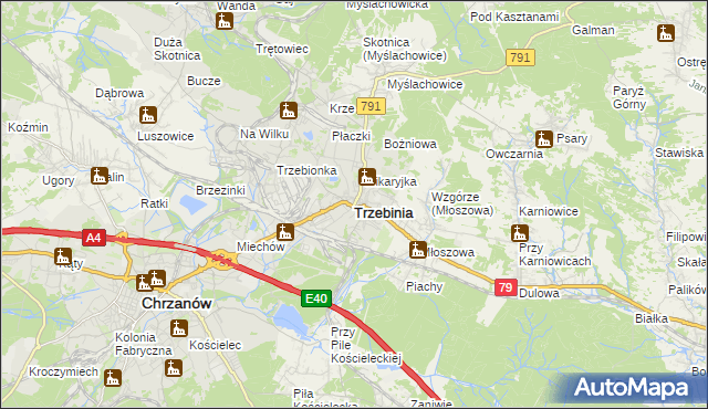 mapa Trzebinia powiat chrzanowski, Trzebinia powiat chrzanowski na mapie Targeo