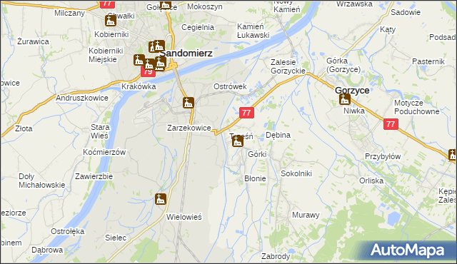 mapa Trześń gmina Gorzyce, Trześń gmina Gorzyce na mapie Targeo
