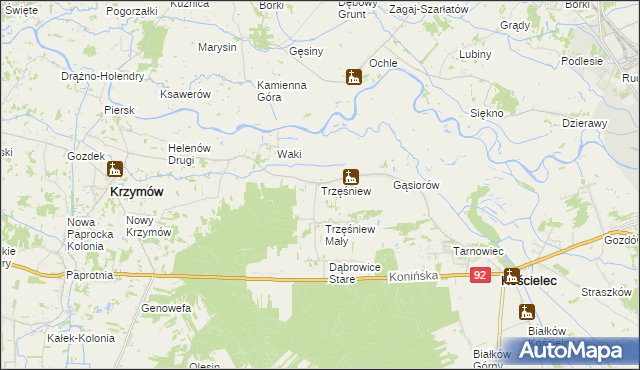 mapa Trzęśniew, Trzęśniew na mapie Targeo