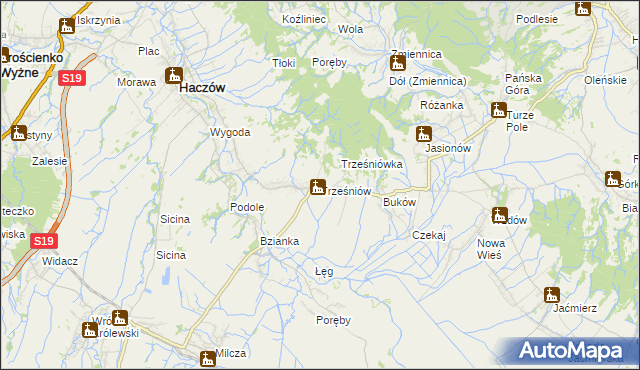 mapa Trześniów gmina Haczów, Trześniów gmina Haczów na mapie Targeo