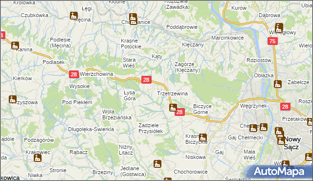 mapa Trzetrzewina, Trzetrzewina na mapie Targeo