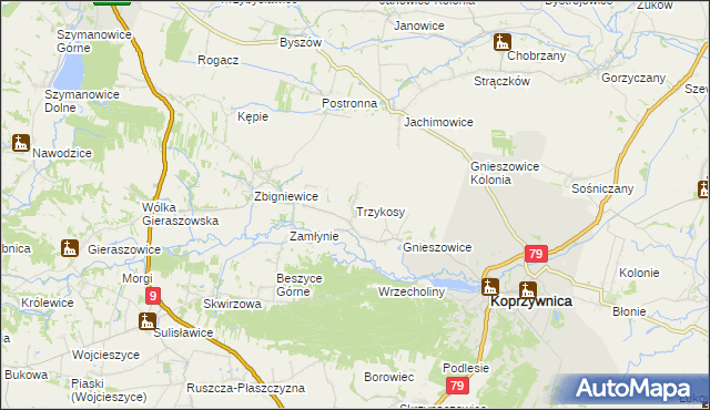 mapa Trzykosy, Trzykosy na mapie Targeo