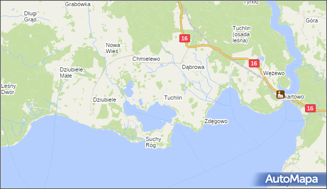 mapa Tuchlin gmina Orzysz, Tuchlin gmina Orzysz na mapie Targeo