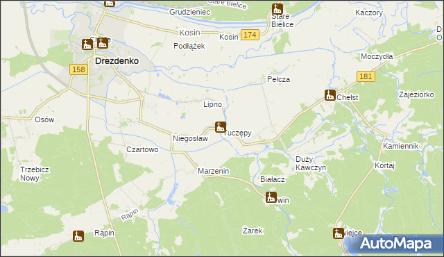 mapa Tuczępy gmina Drezdenko, Tuczępy gmina Drezdenko na mapie Targeo