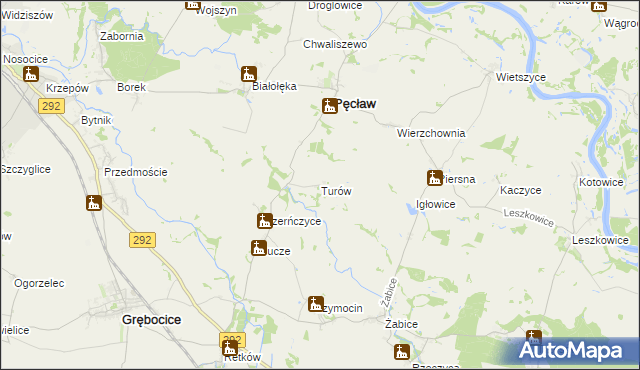 mapa Turów gmina Pęcław, Turów gmina Pęcław na mapie Targeo