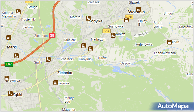 mapa Turów gmina Wołomin, Turów gmina Wołomin na mapie Targeo