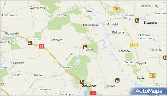 mapa Tursko gmina Gołuchów, Tursko gmina Gołuchów na mapie Targeo