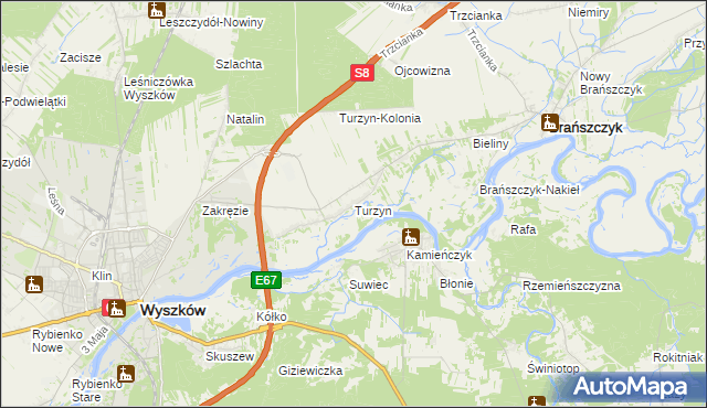 mapa Turzyn gmina Brańszczyk, Turzyn gmina Brańszczyk na mapie Targeo