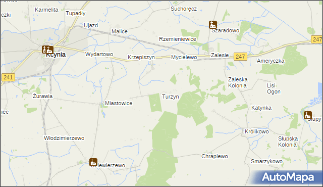 mapa Turzyn gmina Kcynia, Turzyn gmina Kcynia na mapie Targeo