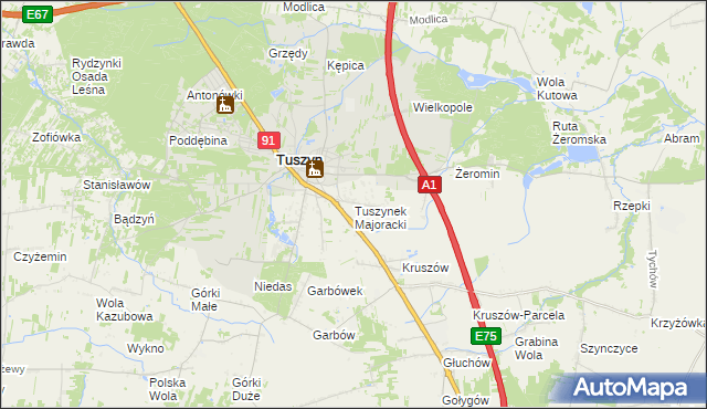 mapa Tuszynek Majoracki, Tuszynek Majoracki na mapie Targeo