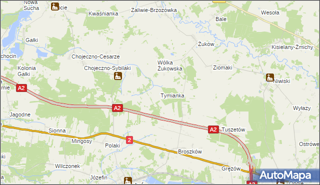 mapa Tymianka gmina Kotuń, Tymianka gmina Kotuń na mapie Targeo