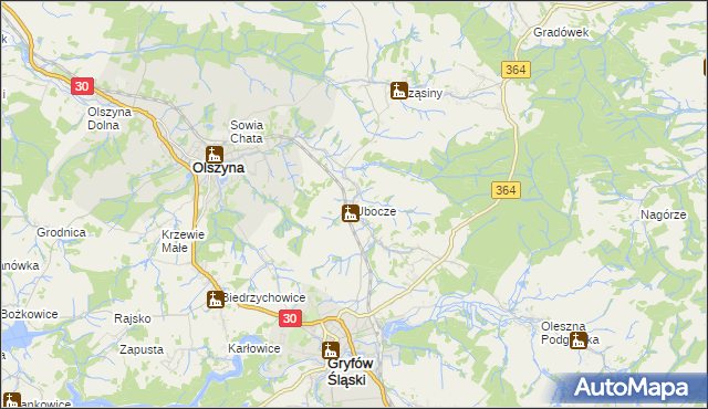 mapa Ubocze gmina Gryfów Śląski, Ubocze gmina Gryfów Śląski na mapie Targeo