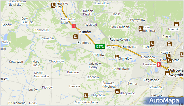 mapa Udziców, Udziców na mapie Targeo