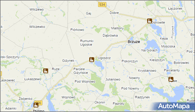 mapa Ugoszcz gmina Brzuze, Ugoszcz gmina Brzuze na mapie Targeo