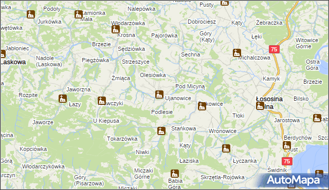 mapa Ujanowice, Ujanowice na mapie Targeo