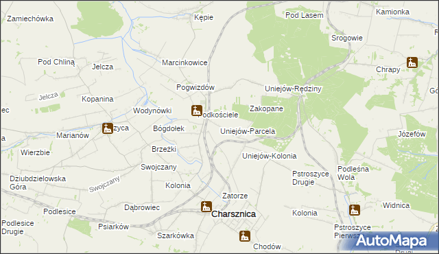 mapa Uniejów-Parcela, Uniejów-Parcela na mapie Targeo