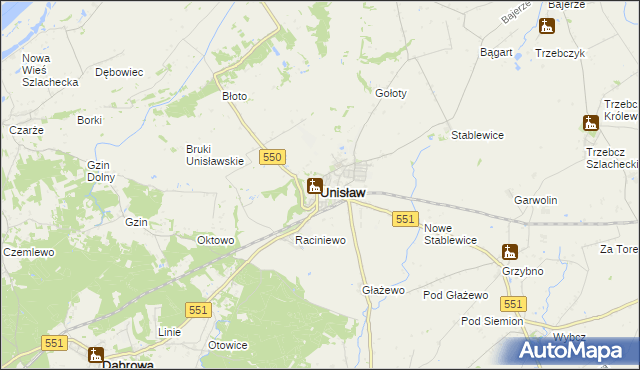 mapa Unisław powiat chełmiński, Unisław powiat chełmiński na mapie Targeo