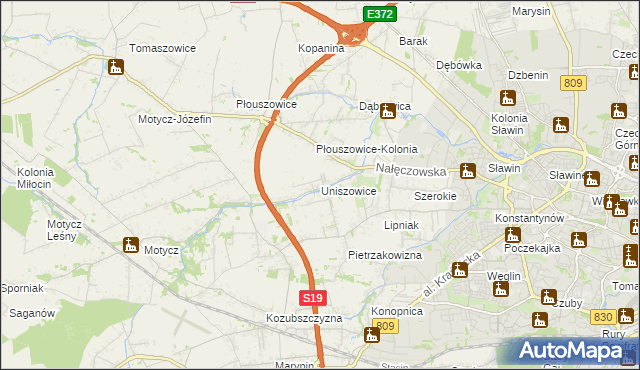 mapa Uniszowice, Uniszowice na mapie Targeo