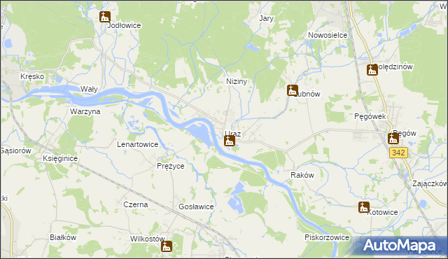 mapa Uraz gmina Oborniki Śląskie, Uraz gmina Oborniki Śląskie na mapie Targeo