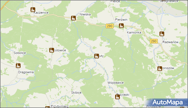 mapa Urzuty gmina Nowogród Bobrzański, Urzuty gmina Nowogród Bobrzański na mapie Targeo