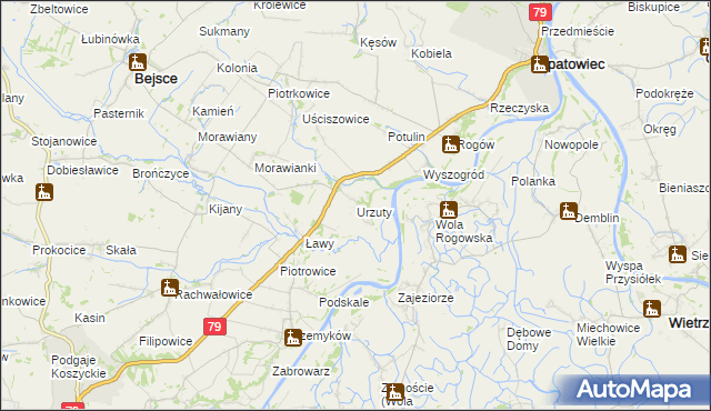 mapa Urzuty gmina Opatowiec, Urzuty gmina Opatowiec na mapie Targeo