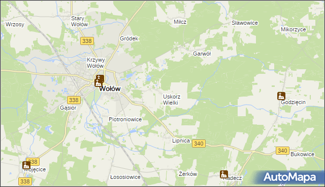 mapa Uskorz Wielki, Uskorz Wielki na mapie Targeo