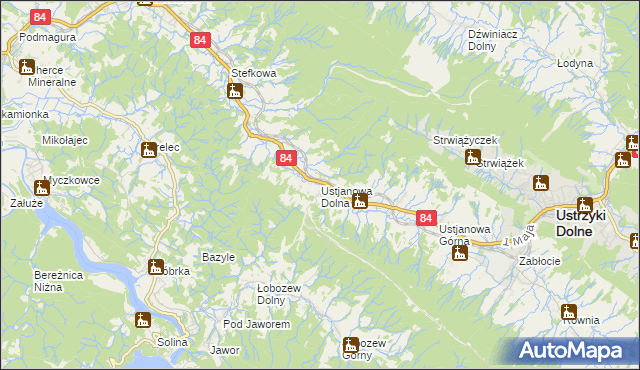 mapa Ustjanowa Dolna, Ustjanowa Dolna na mapie Targeo