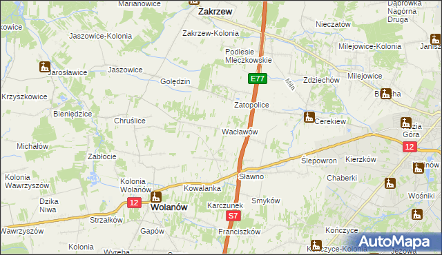 mapa Wacławów gmina Wolanów, Wacławów gmina Wolanów na mapie Targeo