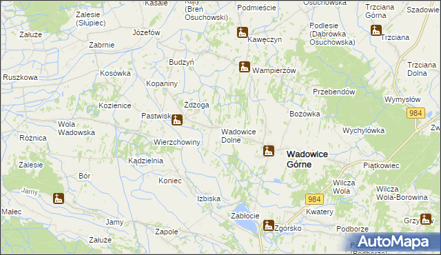 mapa Wadowice Dolne, Wadowice Dolne na mapie Targeo