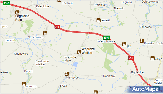 mapa Wądroże Wielkie, Wądroże Wielkie na mapie Targeo