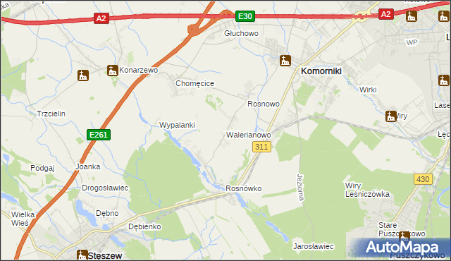 mapa Walerianowo gmina Komorniki, Walerianowo gmina Komorniki na mapie Targeo