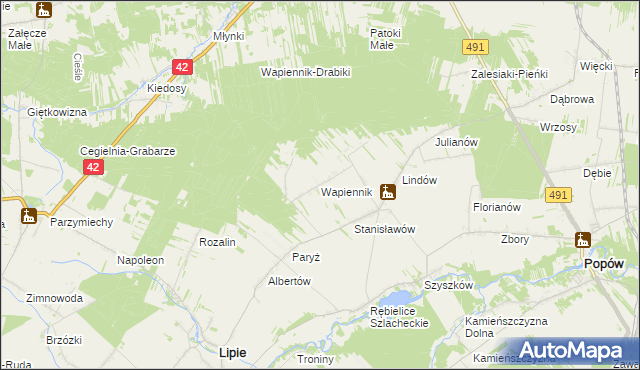 mapa Wapiennik gmina Lipie, Wapiennik gmina Lipie na mapie Targeo
