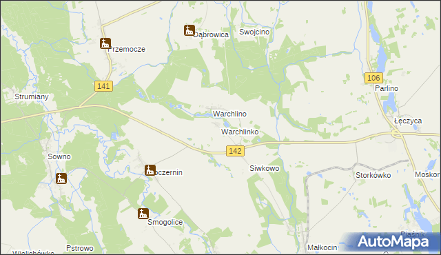 mapa Warchlinko, Warchlinko na mapie Targeo