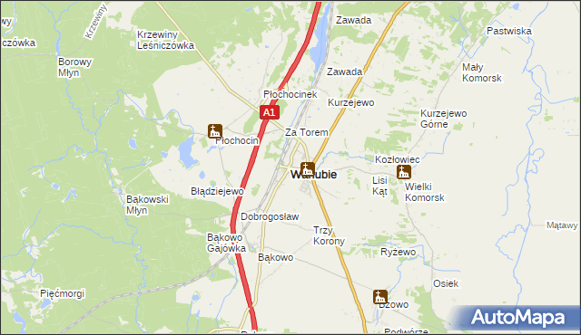 mapa Warlubie, Warlubie na mapie Targeo