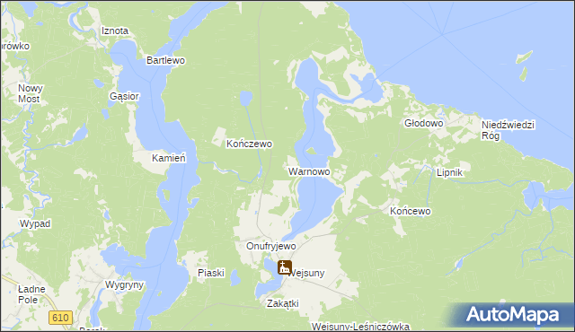 mapa Warnowo gmina Ruciane-Nida, Warnowo gmina Ruciane-Nida na mapie Targeo