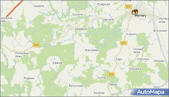 mapa Warszewo gmina Młynary, Warszewo gmina Młynary na mapie Targeo