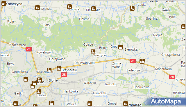 mapa Warzyce, Warzyce na mapie Targeo