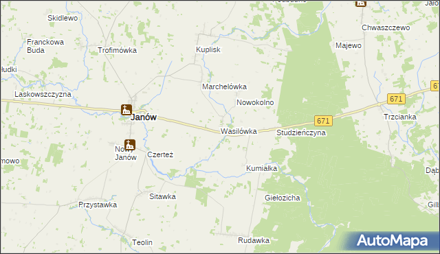 mapa Wasilówka gmina Janów, Wasilówka gmina Janów na mapie Targeo