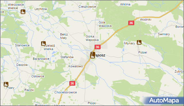 mapa Wąsosz powiat górowski, Wąsosz powiat górowski na mapie Targeo