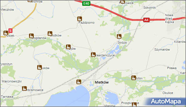 mapa Wawrzeńczyce gmina Mietków, Wawrzeńczyce gmina Mietków na mapie Targeo