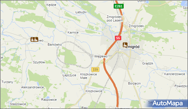 mapa Węglewo gmina Żmigród, Węglewo gmina Żmigród na mapie Targeo