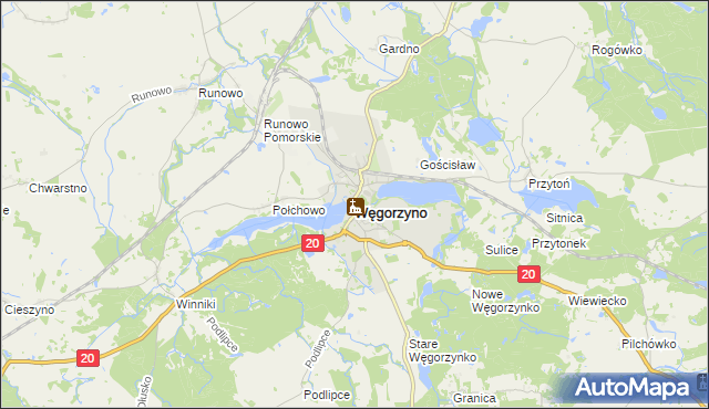 mapa Węgorzyno, Węgorzyno na mapie Targeo